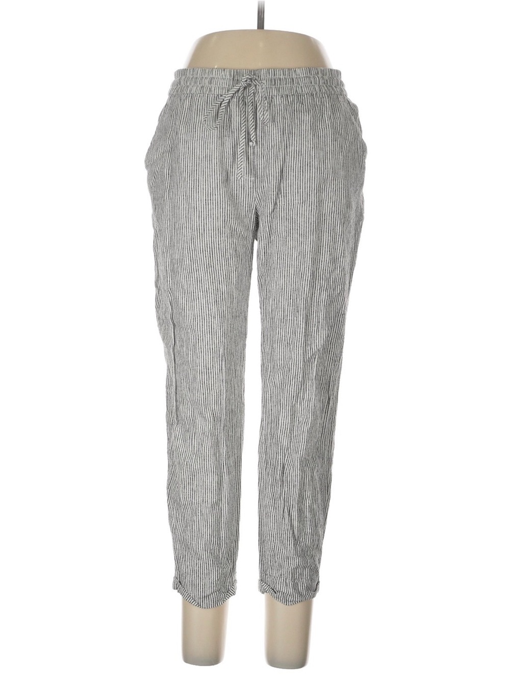 J. Crew Striped Drawstring Linen-Blend Pants - Gray/White